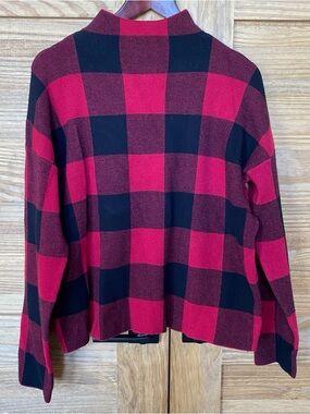 Tahari Red and Black Buffalo Plaid Mock Neck Sweater Womens XL